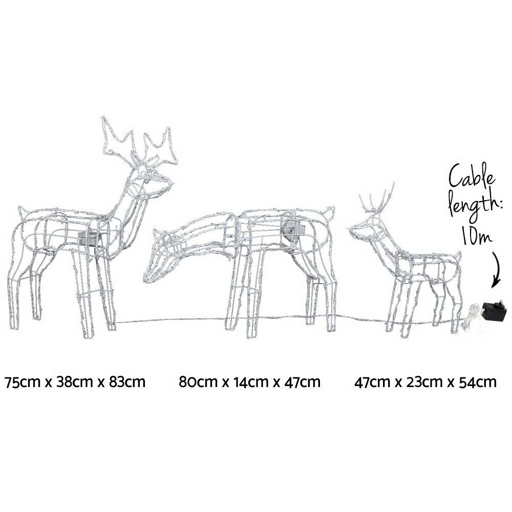 Jingle Jollys 3-Piece Reindeer LED Christmas Decorations 250 Cold-White Lights
