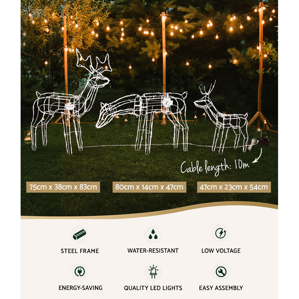 Jingle Jollys 3-Piece Reindeer LED Christmas Decorations 250 Cold-White Lights