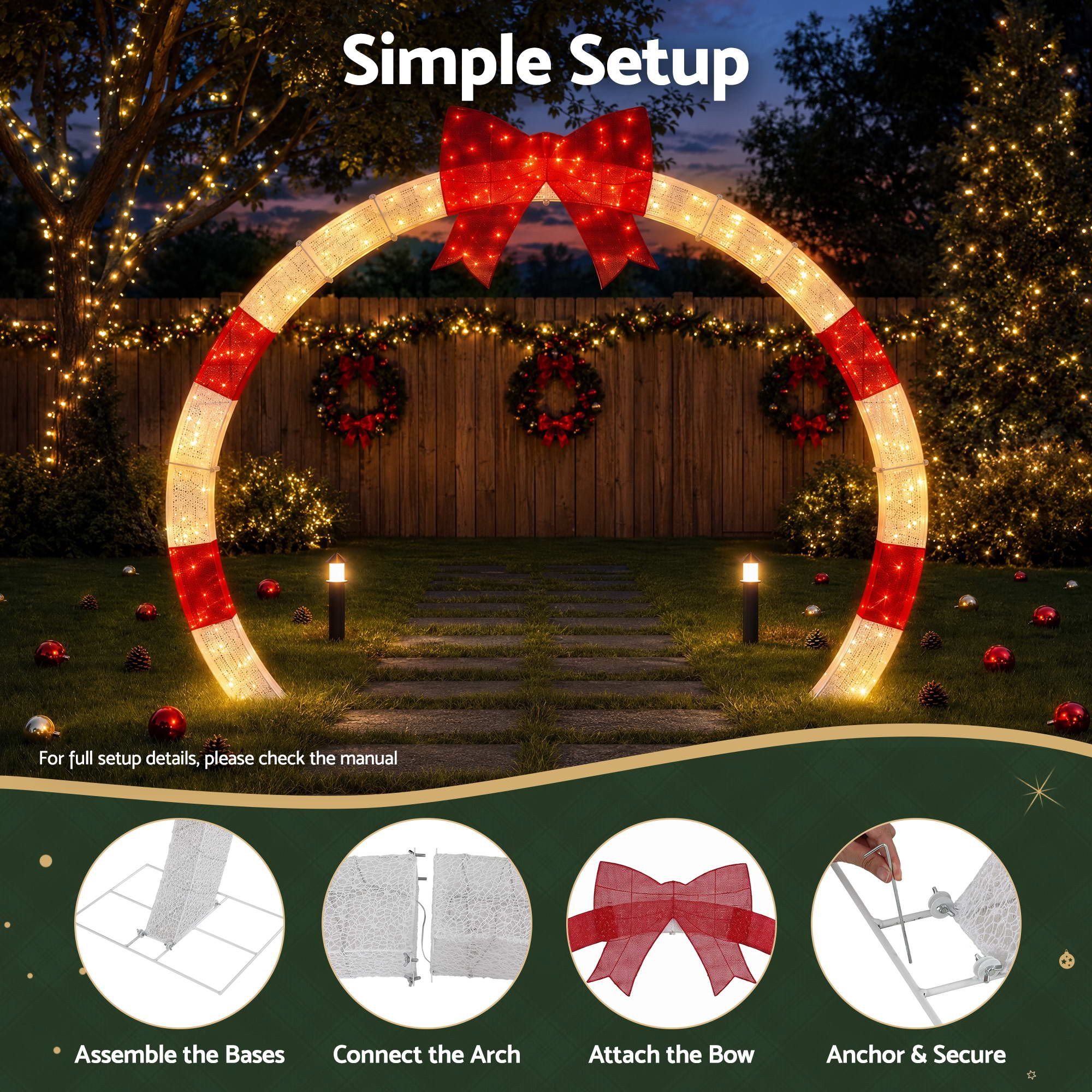 Jingle Jollys 2.5m Christmas Archway Pre-Lit Christmas Arch Warm White LED Outdoor Garden Decoration