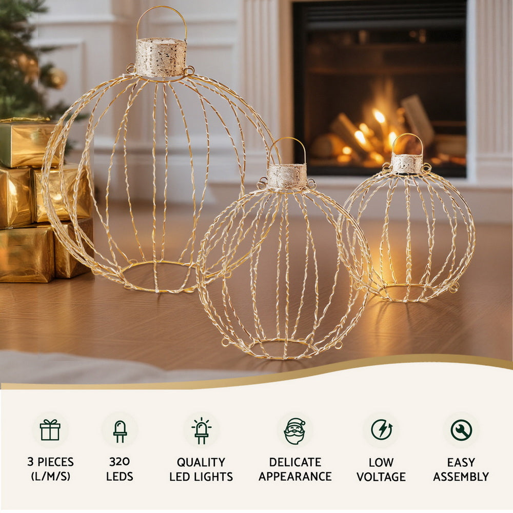 Jingle Jollys 320 LED Fairy Lights 3-Piece Ball Decorations Warm White
