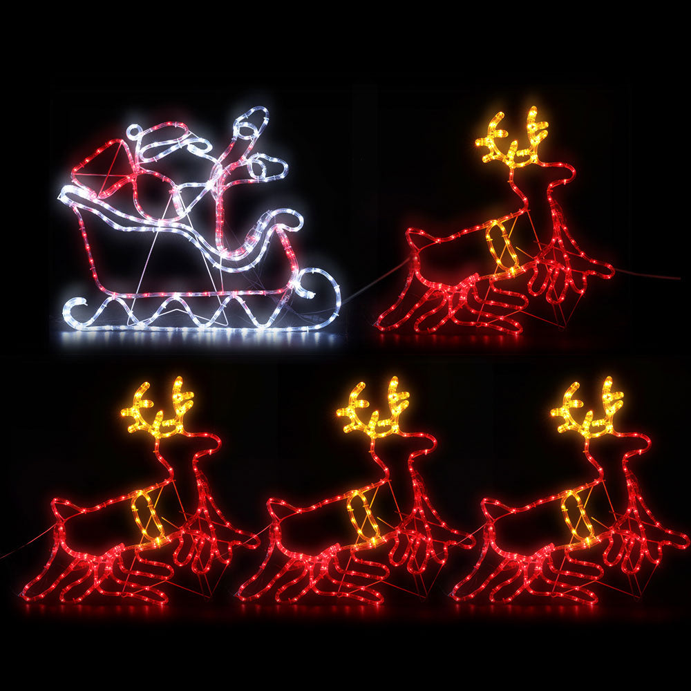 Jingle Jollys 806 LED Reindeer Sleigh Christmas Lights Multi-Coloured