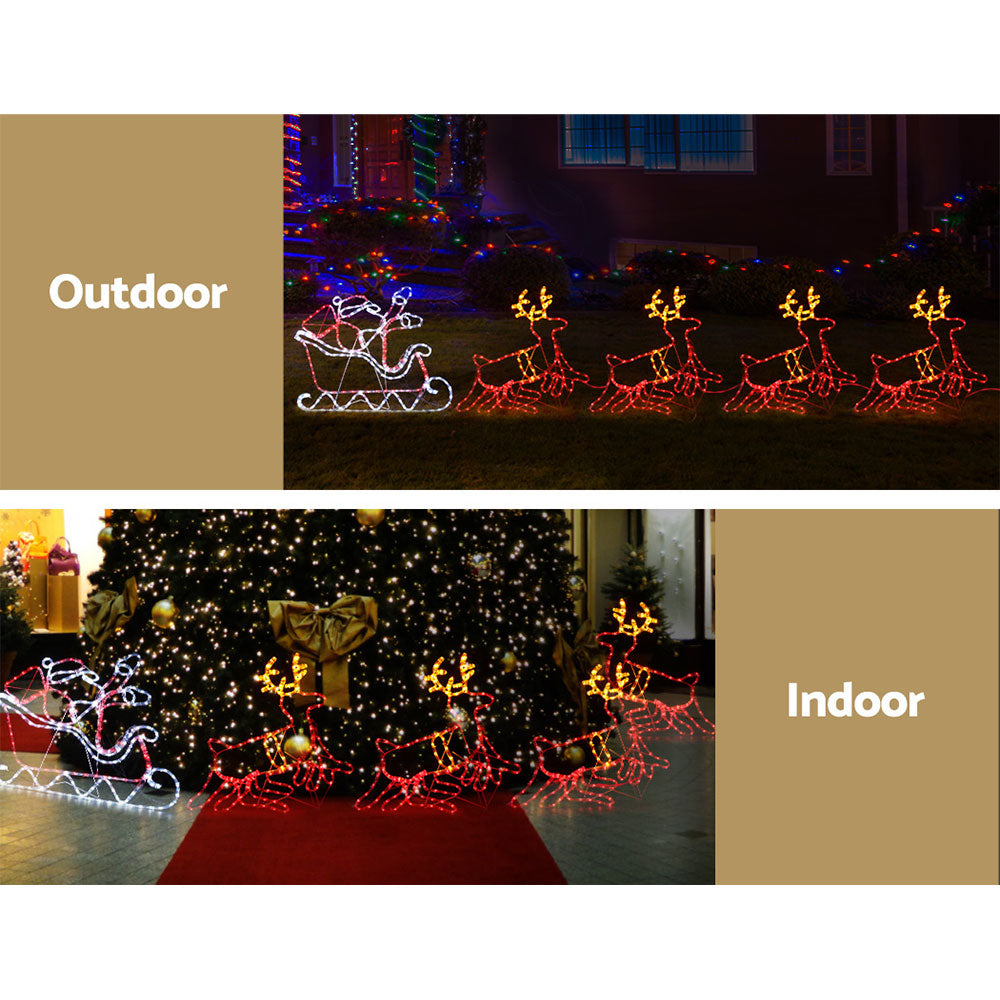 Jingle Jollys 806 LED Reindeer Sleigh Christmas Lights Multi-Coloured
