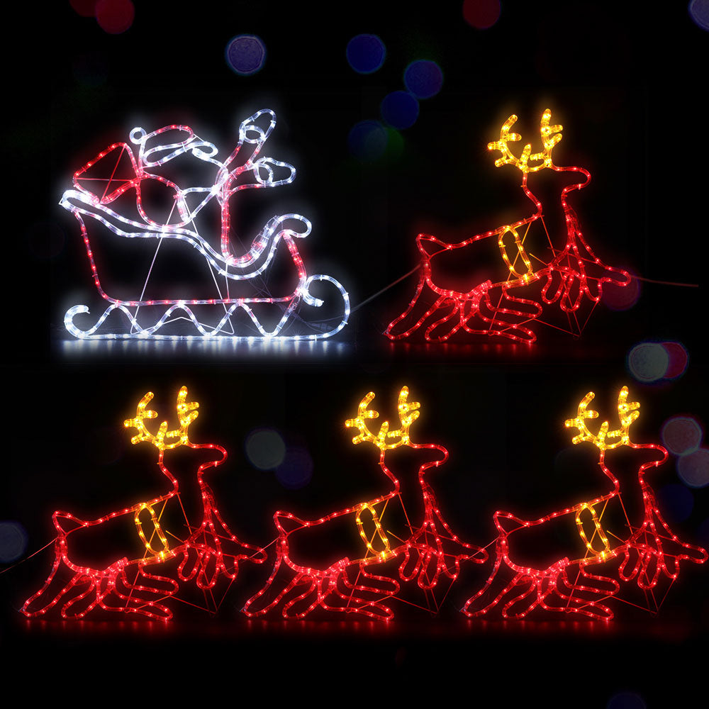 Jingle Jollys 806 LED Reindeer Sleigh Christmas Lights Multi-Coloured