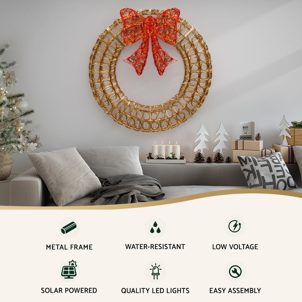 Jingle Jollys 0.6M Solar LED Christmas Wreath 160 Lights