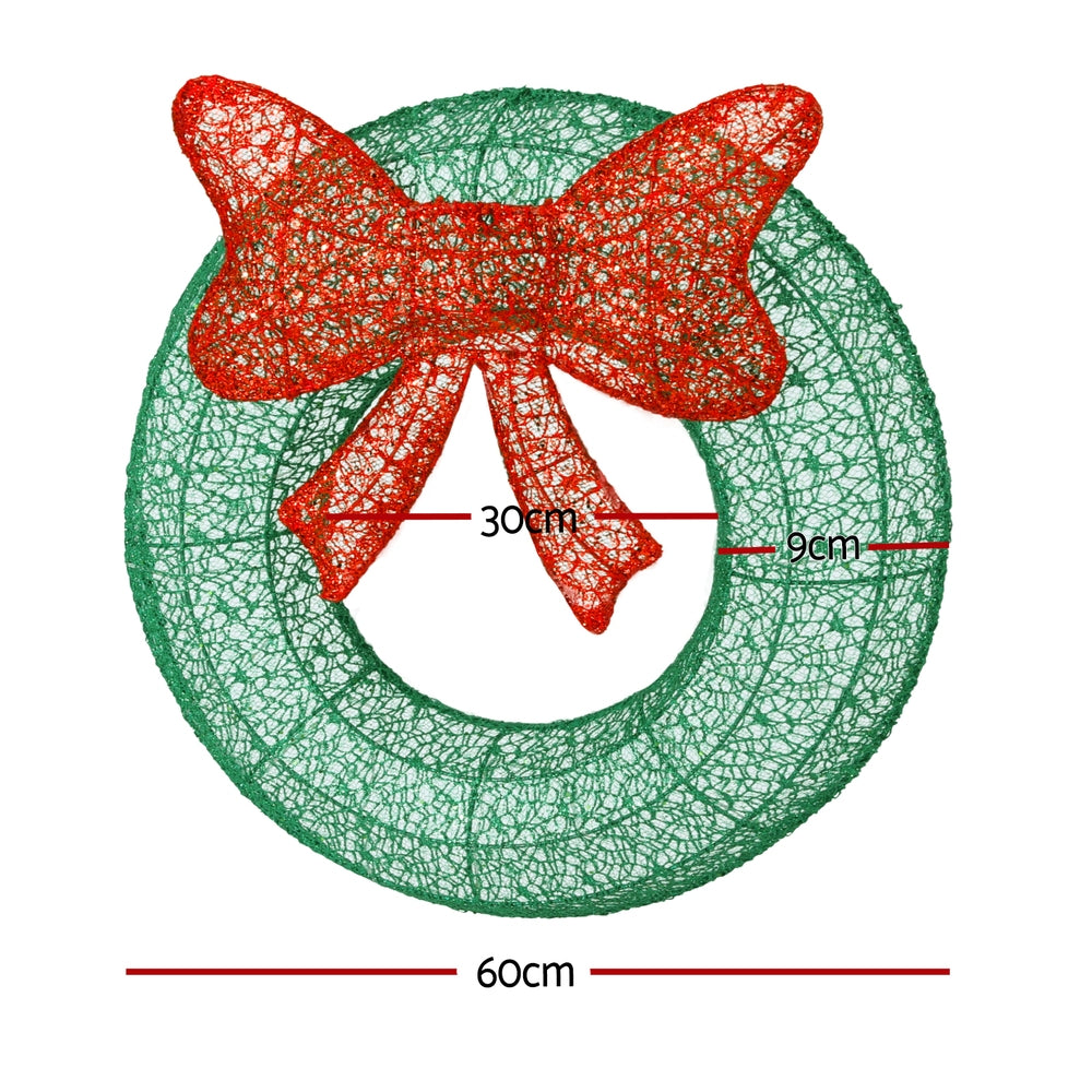 Jingle Jollys 60cm LED Solar Christmas Wreath Warm-White