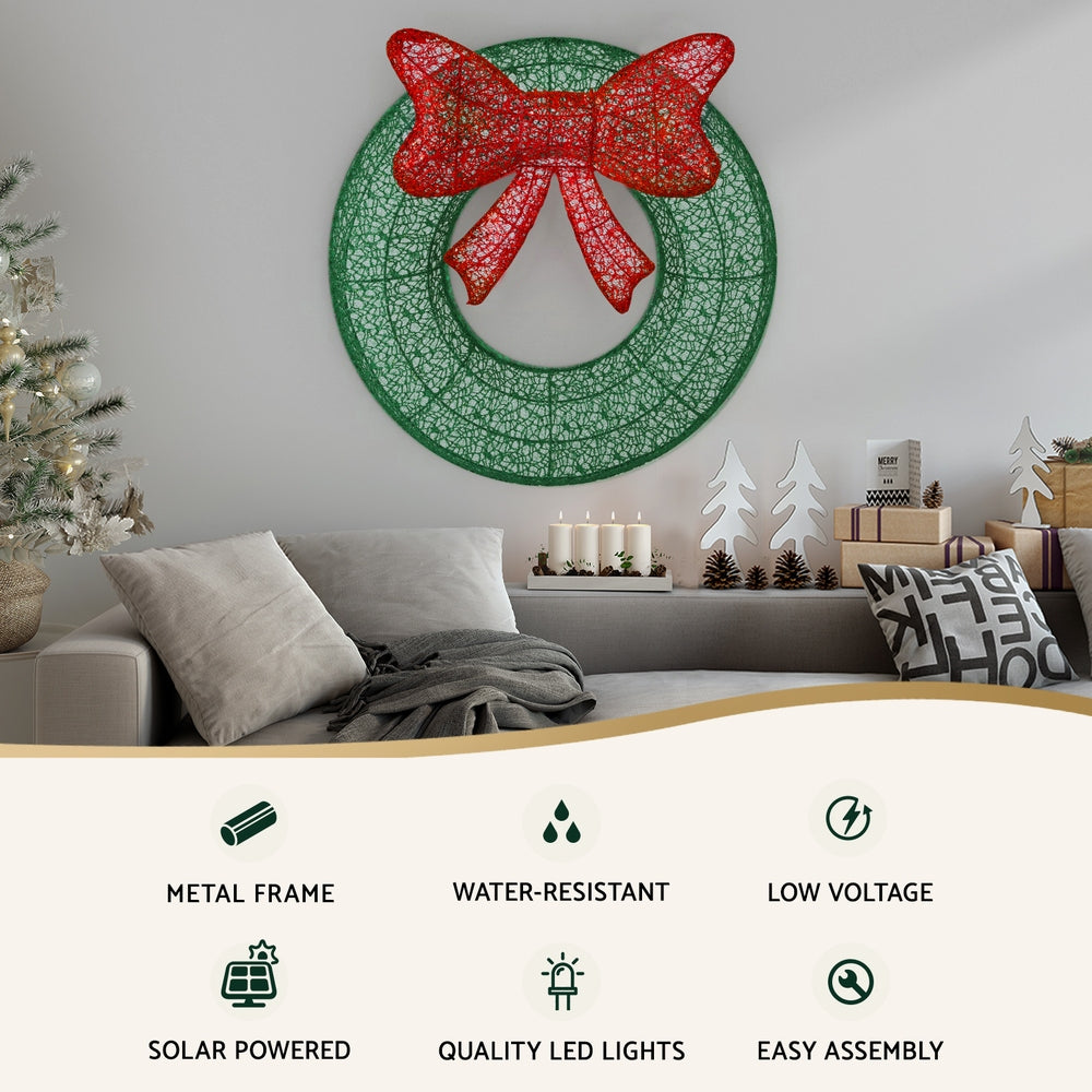 Jingle Jollys 60cm LED Solar Christmas Wreath Warm-White