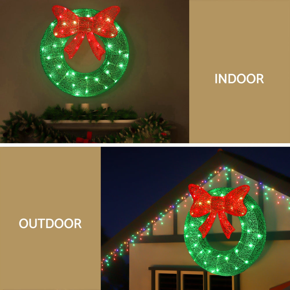 Jingle Jollys 60cm LED Solar Christmas Wreath Warm-White