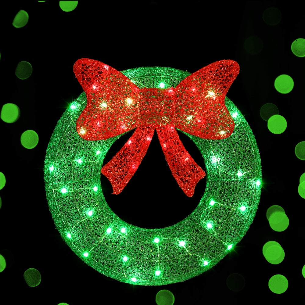 Jingle Jollys 60cm LED Solar Christmas Wreath Warm-White