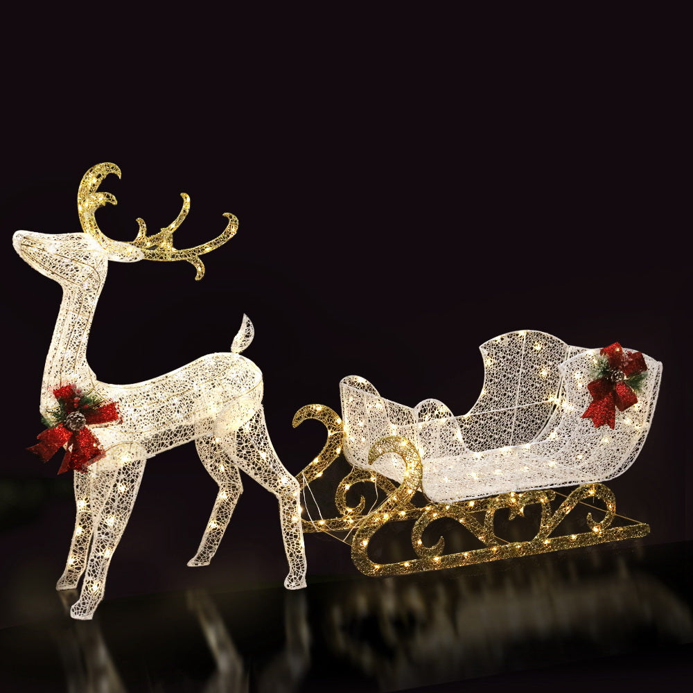 Jingle Jollys 215 LED Reindeer Sleigh Christmas Lights Outdoor Decorations