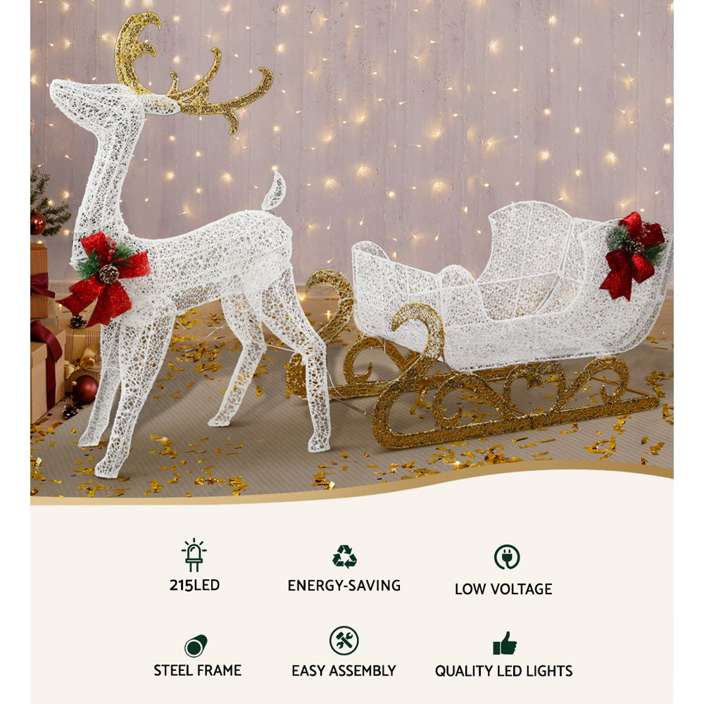 Jingle Jollys 215 LED Reindeer Sleigh Christmas Lights Outdoor Decorations