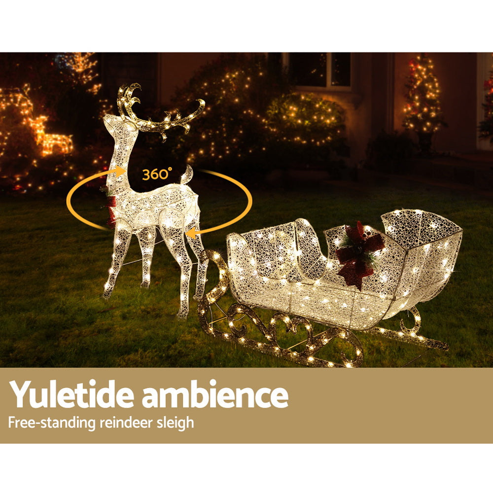 Jingle Jollys 215 LED Reindeer Sleigh Christmas Lights Outdoor Decorations