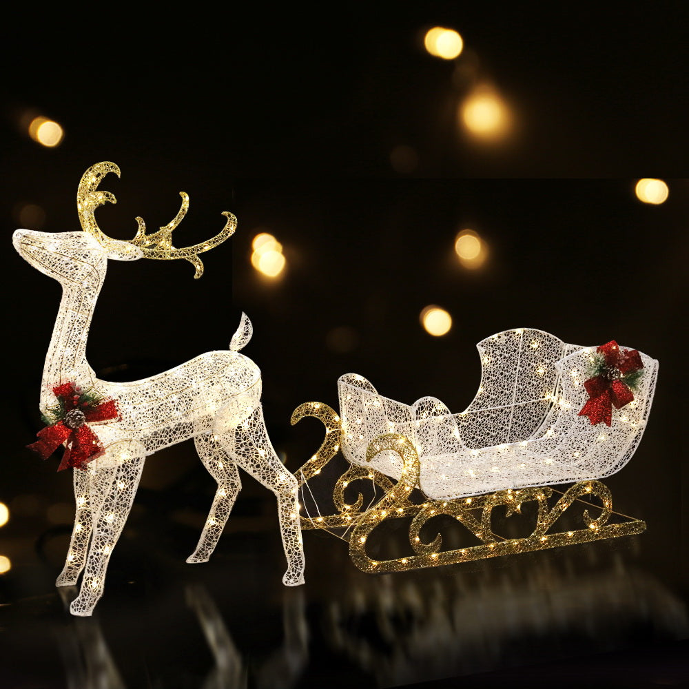 Jingle Jollys 215 LED Reindeer Sleigh Christmas Lights Outdoor Decorations