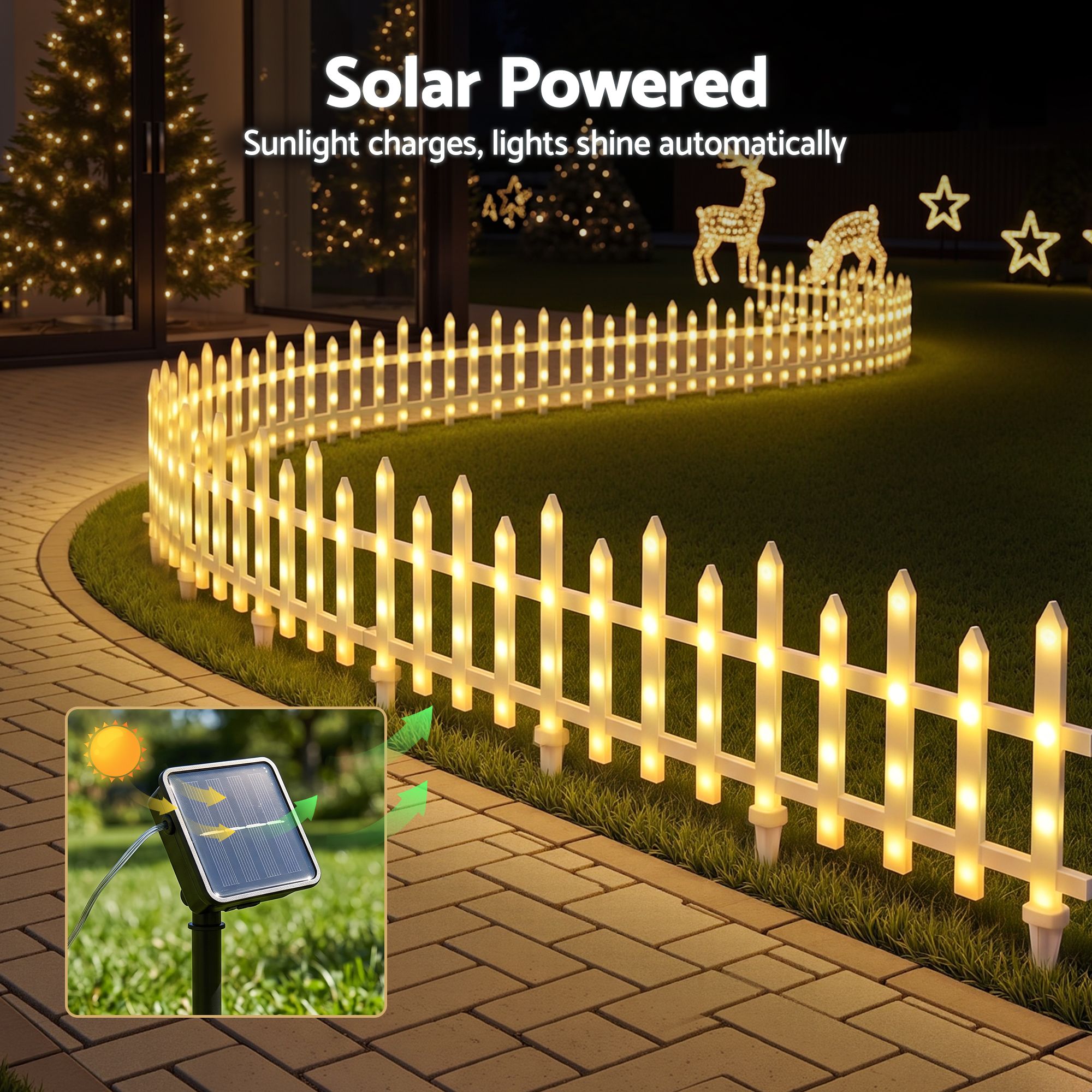 Jingle Jollys 3m Solar Christmas Fence Lights Outdoor Garden Path Decor Warm White 8pc