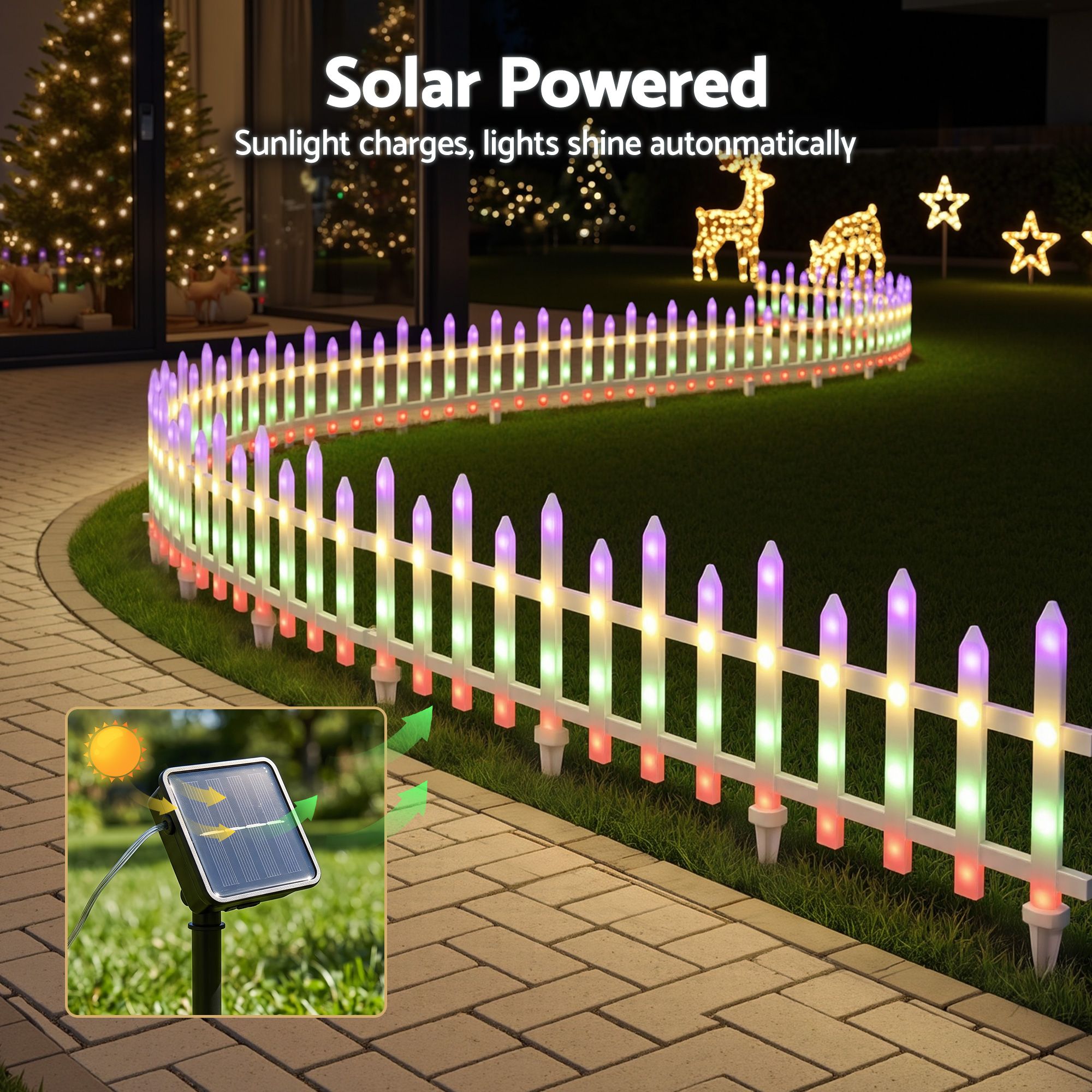 Jingle Jollys 3m Solar Christmas Fence Lights Outdoor Garden Path Decor Multicolour 8pc