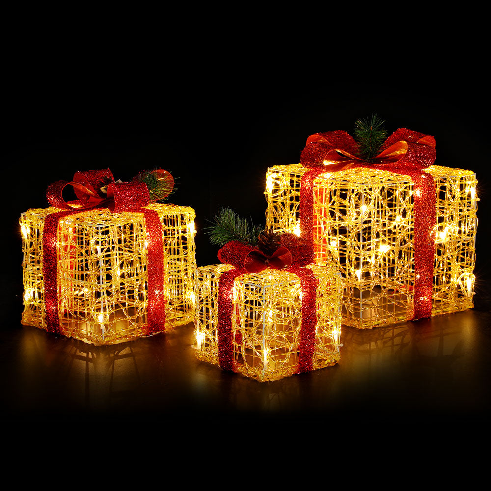 Jingle Jollys 3-Piece LED Christmas Gift Box Light Set 48 Warm-White