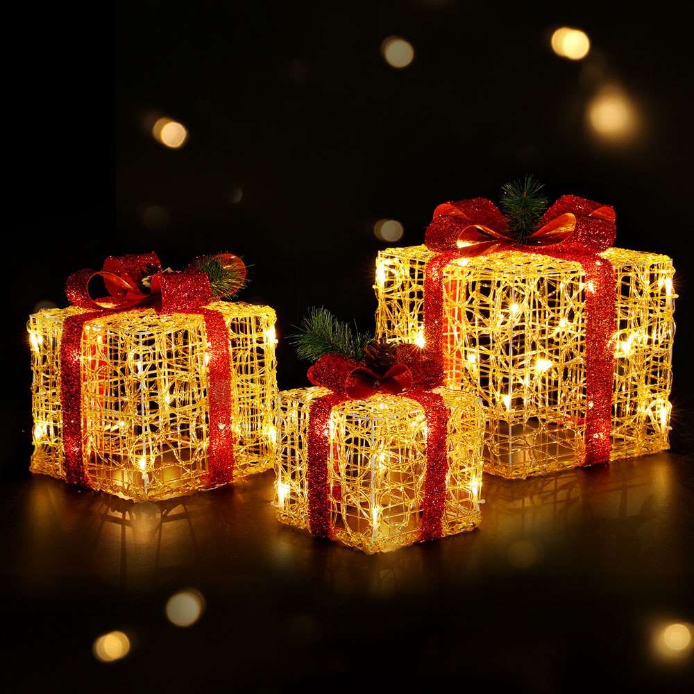 Jingle Jollys 3-Piece LED Christmas Gift Box Light Set 48 Warm-White