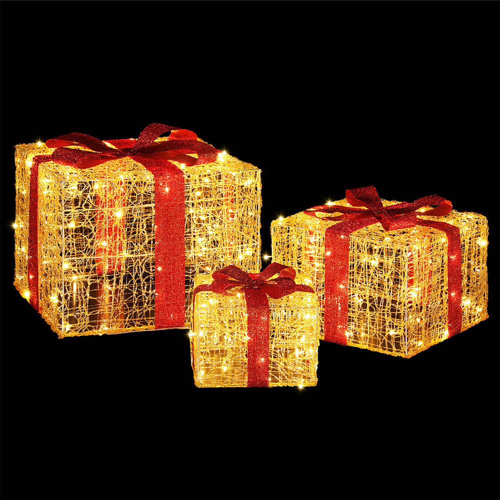 Jingle Jollys 3-Piece Christmas Gift Box LED Fairy Lights 240 Warm White