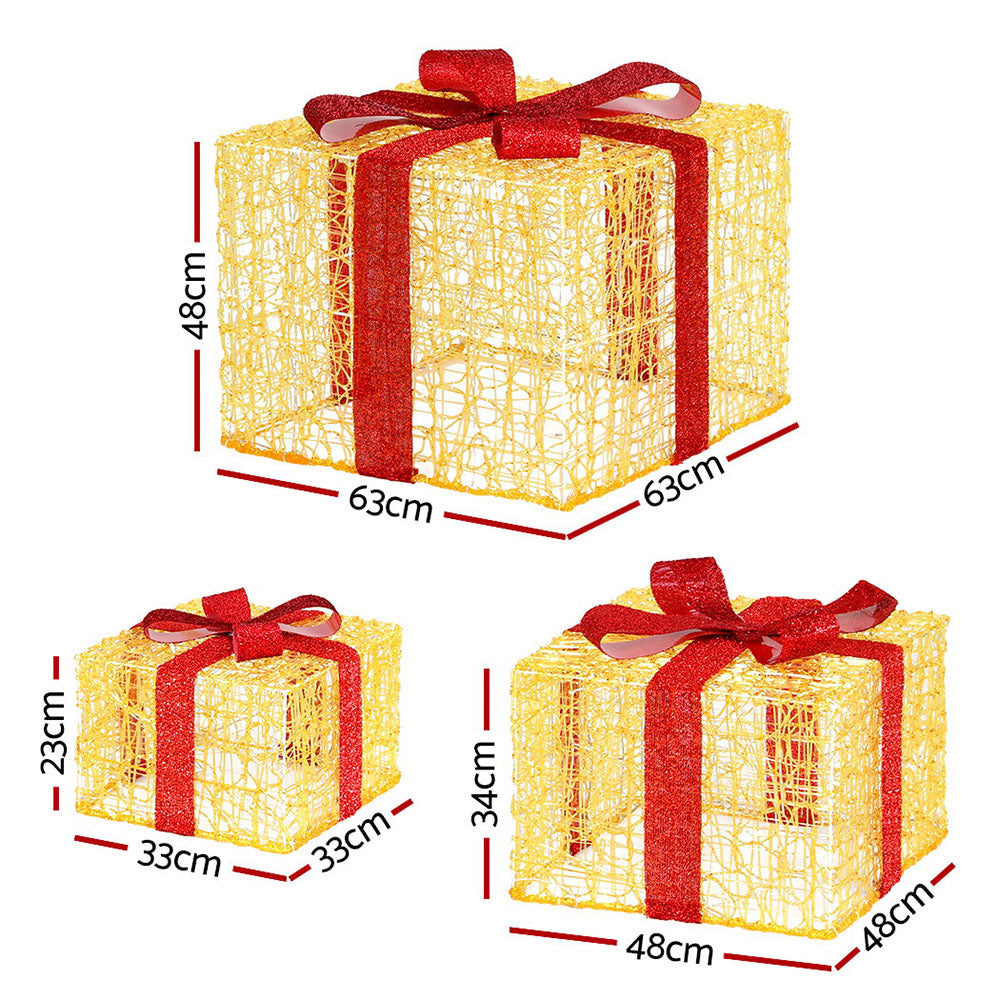 Jingle Jollys 3-Piece Christmas Gift Box LED Fairy Lights 240 Warm White