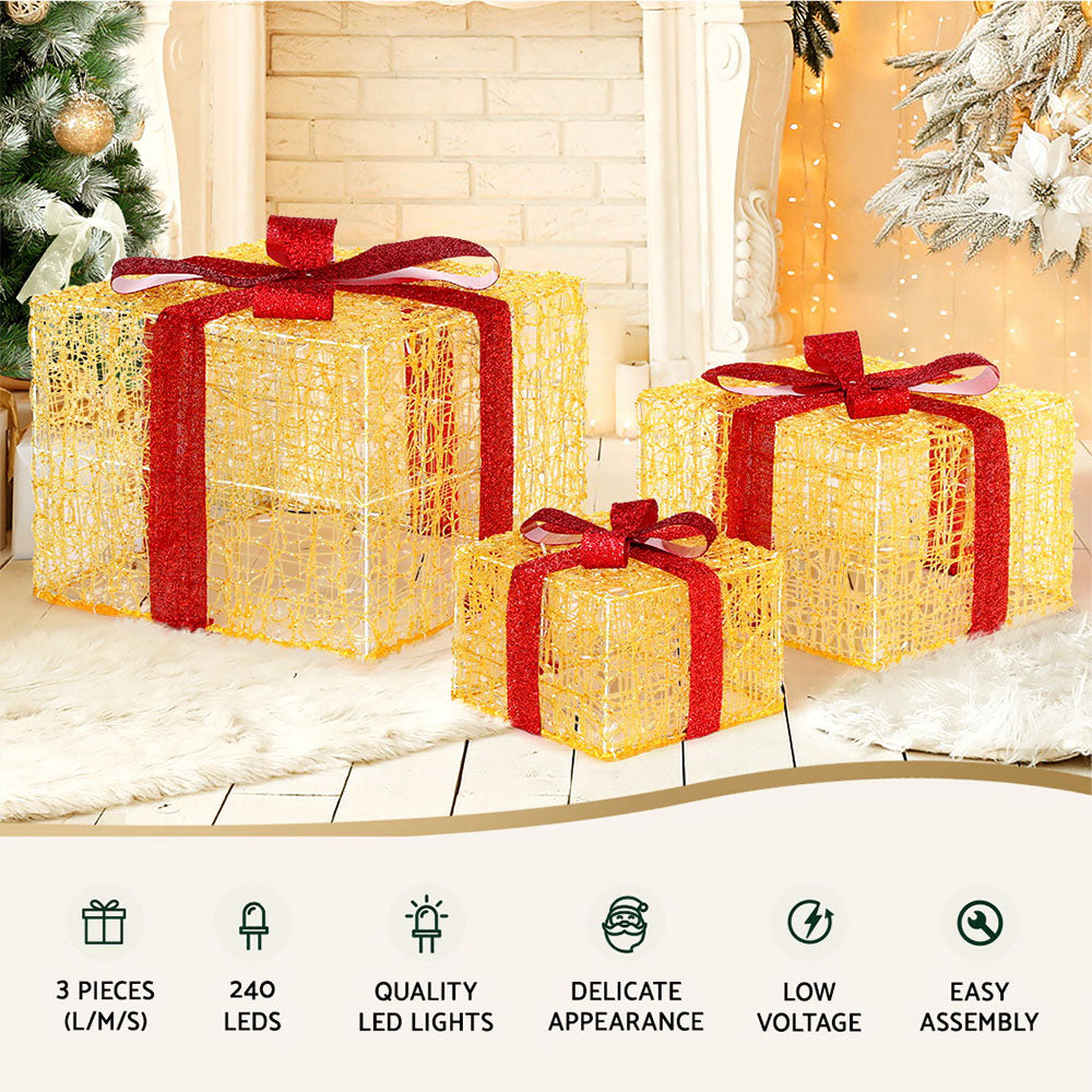 Jingle Jollys 3-Piece Christmas Gift Box LED Fairy Lights 240 Warm White
