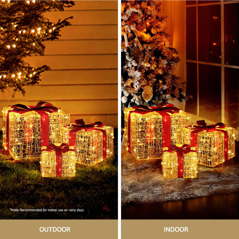 Jingle Jollys 3-Piece Christmas Gift Box LED Fairy Lights 240 Warm White