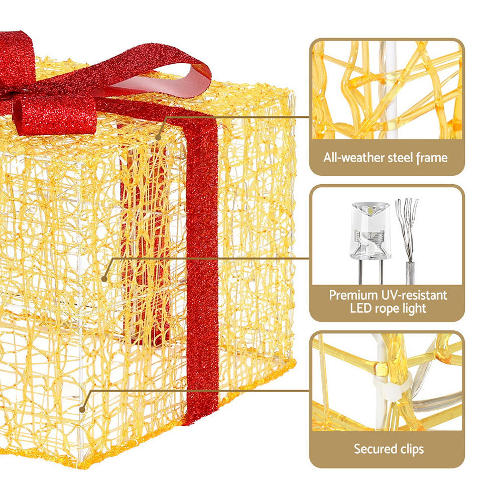 Jingle Jollys 3-Piece Christmas Gift Box LED Fairy Lights 240 Warm White
