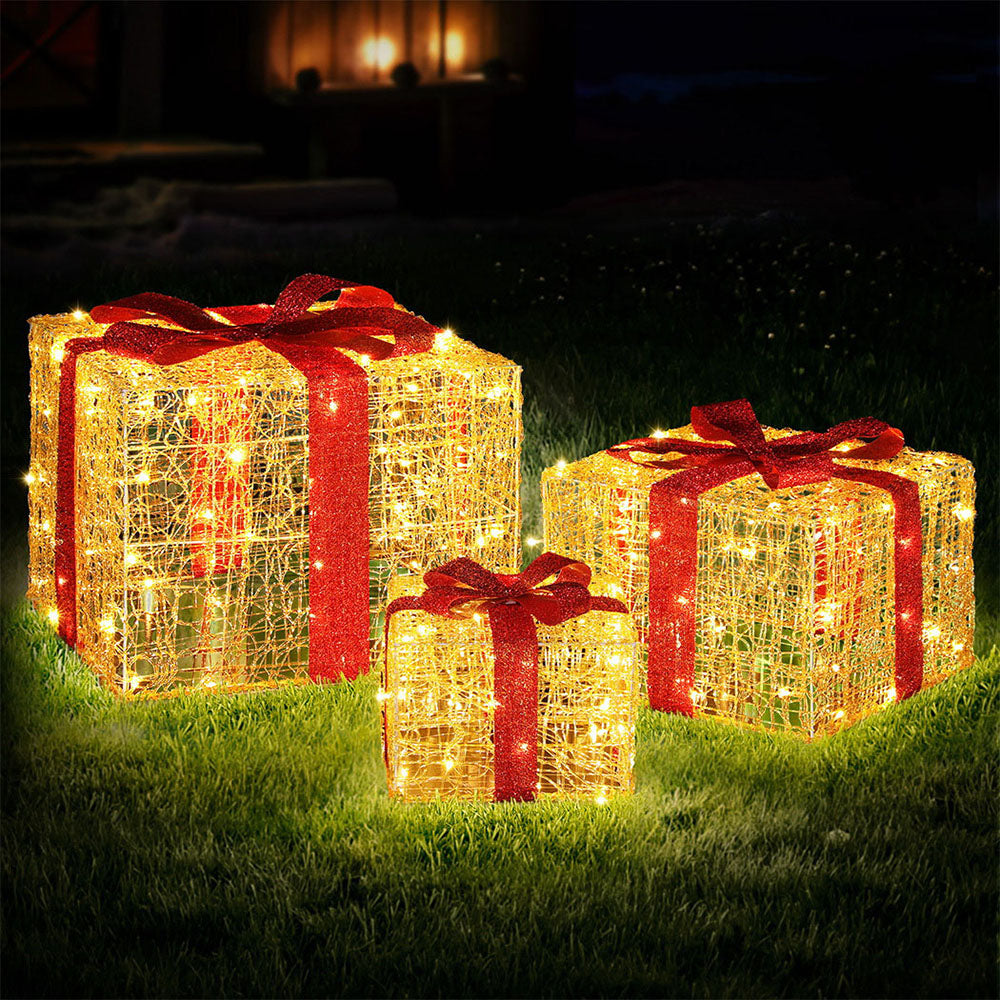 Jingle Jollys 3-Piece Christmas Gift Box LED Fairy Lights 240 Warm White