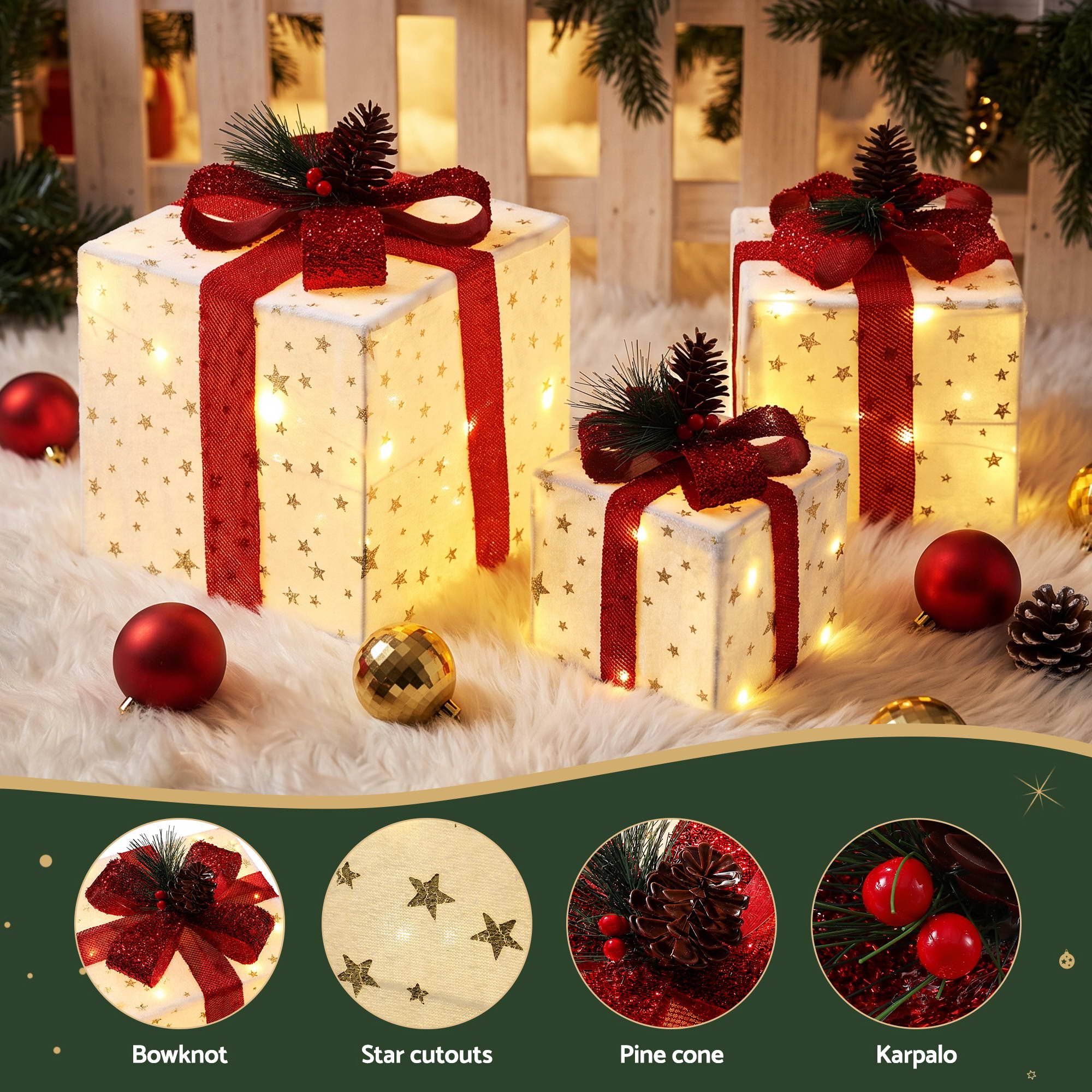 Jingle Jollys Christmas Decorations 3PC Lighted Gift Boxes Christmas Lights