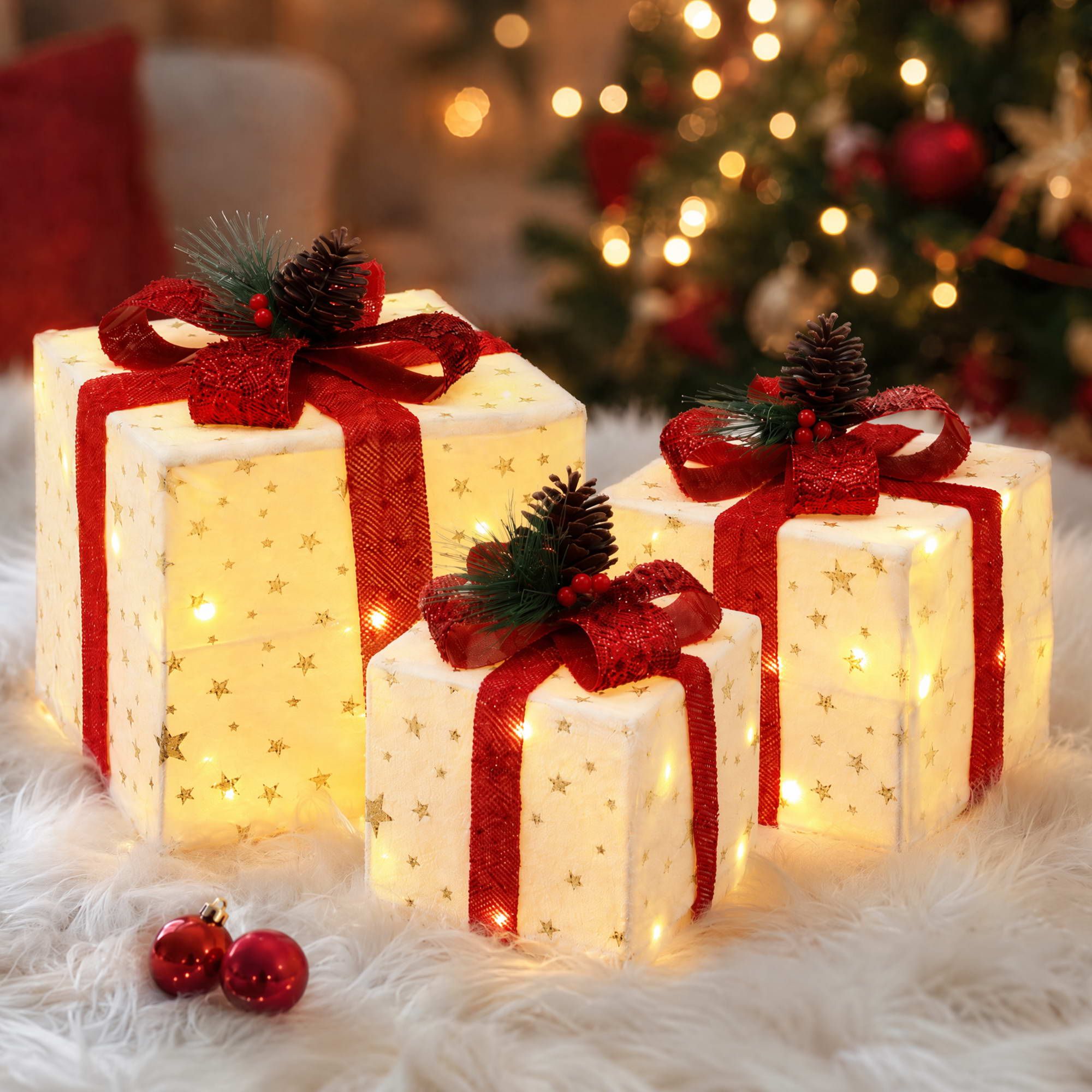 Jingle Jollys Christmas Decorations 3PC Lighted Gift Boxes Christmas Lights