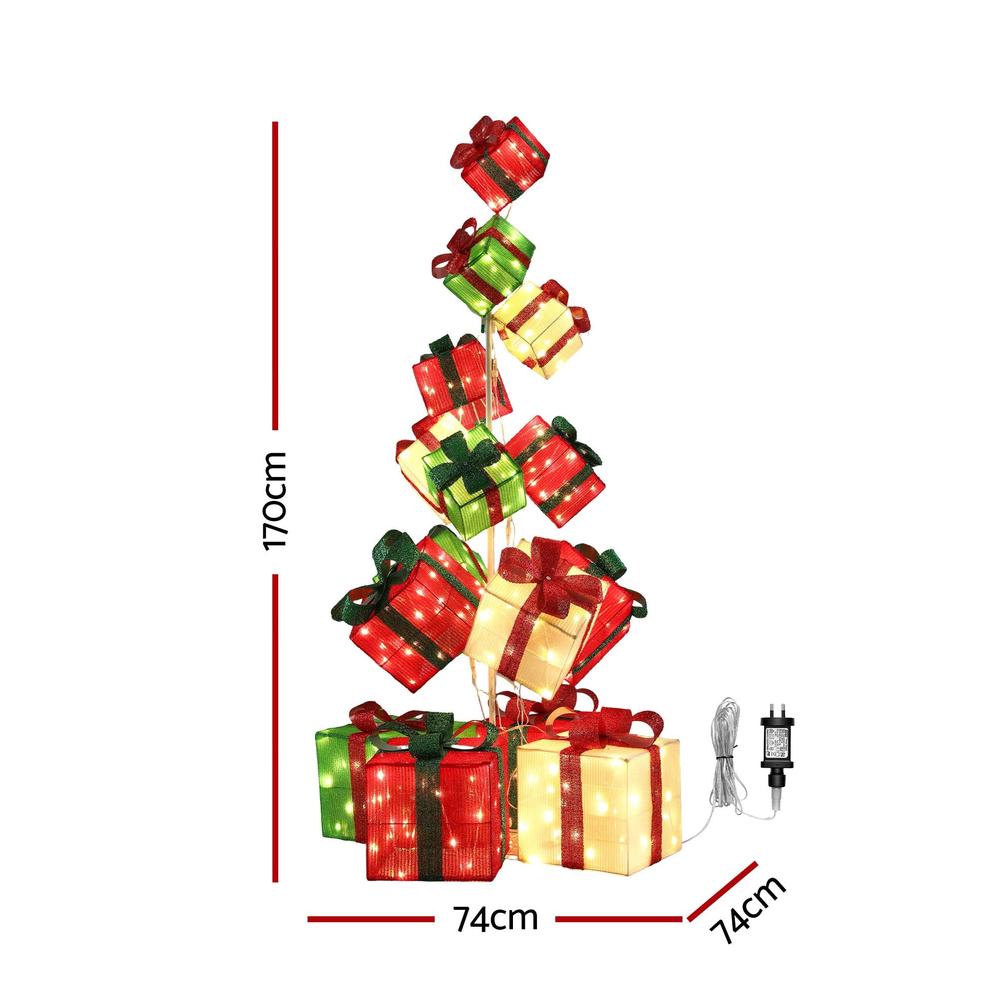 Jingle Jollys Christmas Decorations Lighted Gift Box Tower Christmas Lights Stackable 170cm