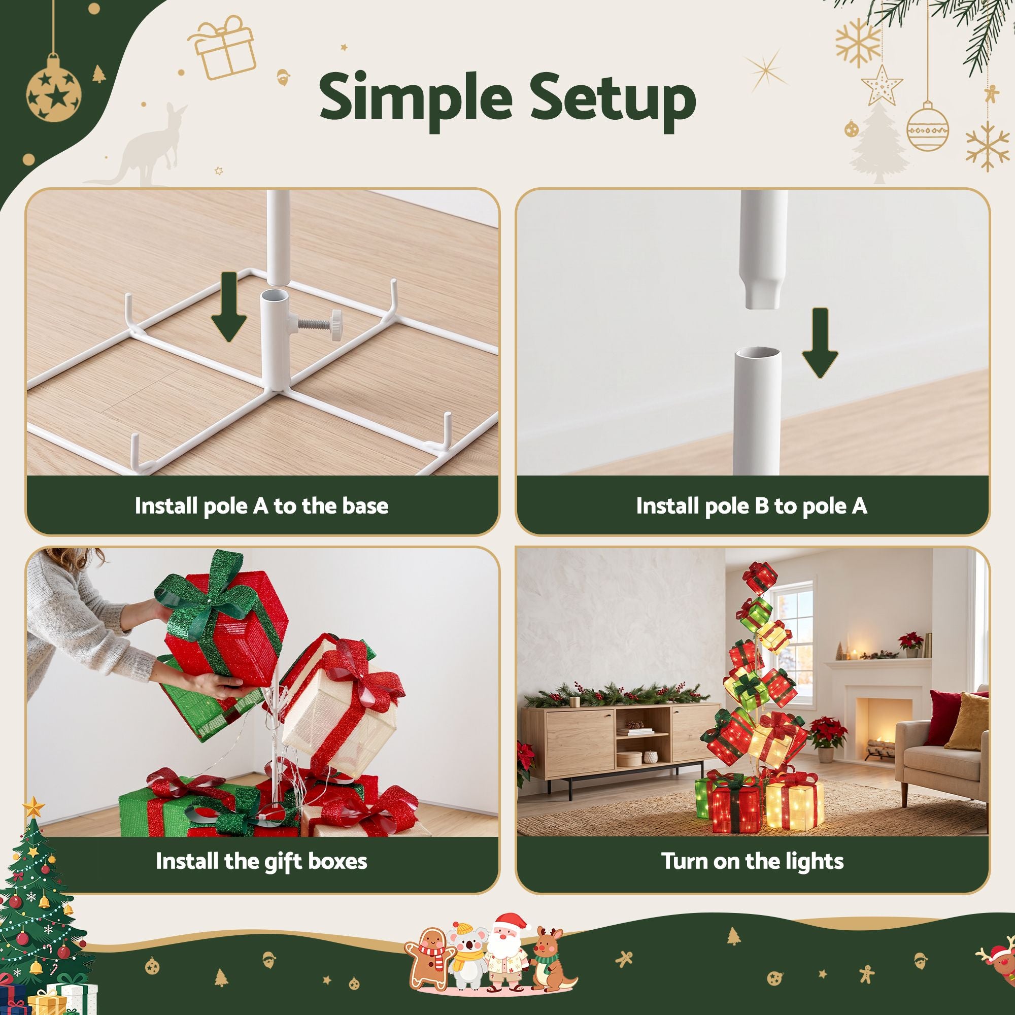 Jingle Jollys Christmas Decorations Lighted Gift Box Tower Christmas Lights Stackable 170cm