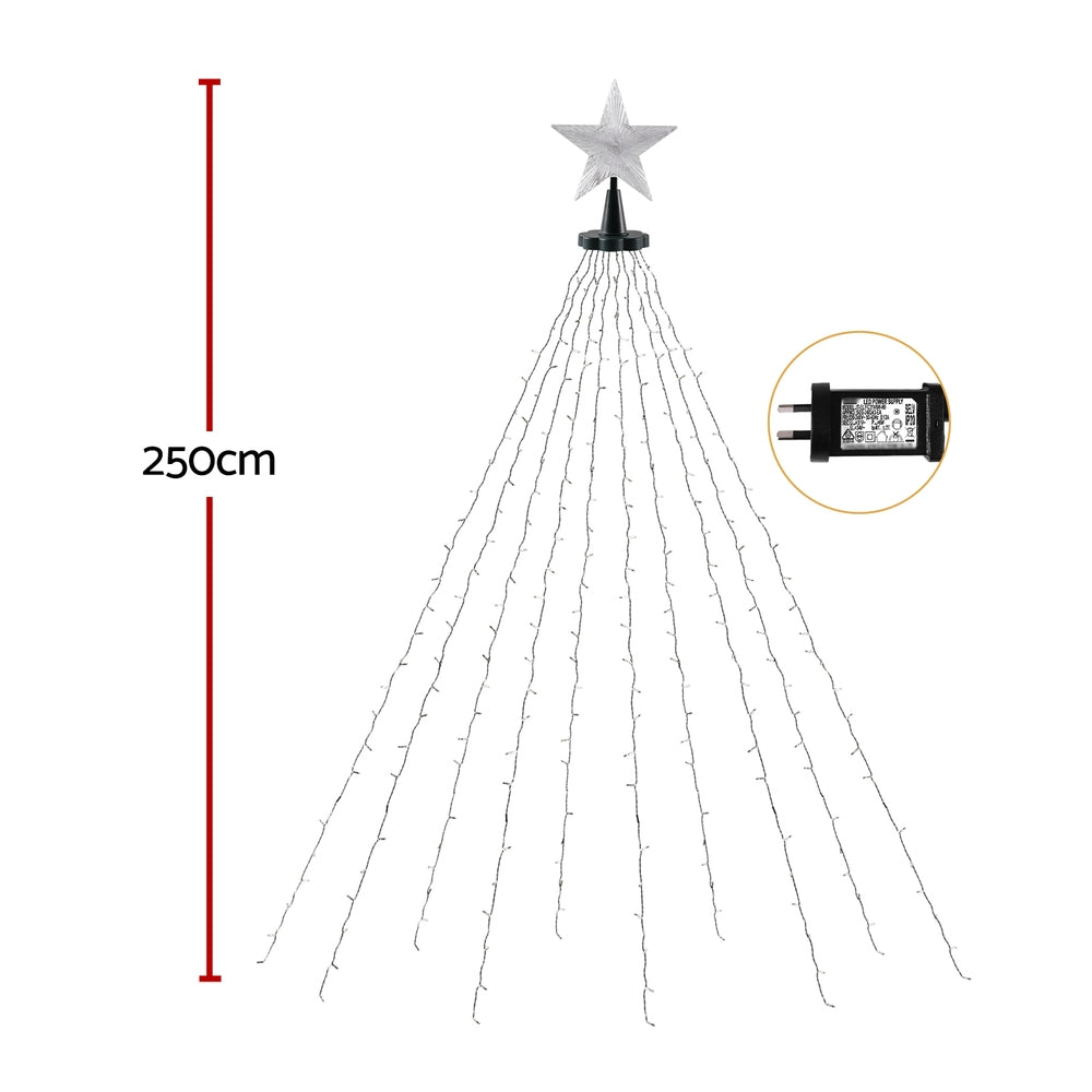 Jingle Jollys 2.5M Waterfall String Lights 300 LED Star Topper Multi-Coloured