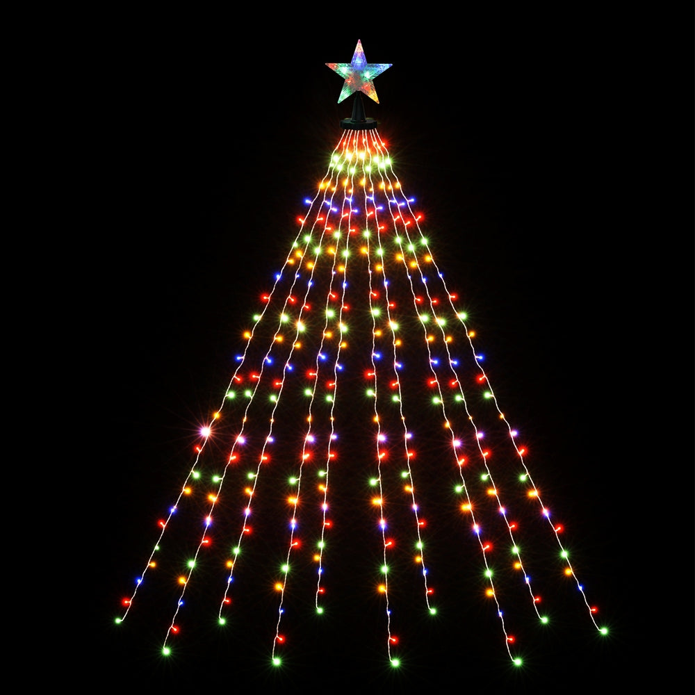 Jingle Jollys 2.5M Waterfall String Lights 300 LED Star Topper Multi-Coloured