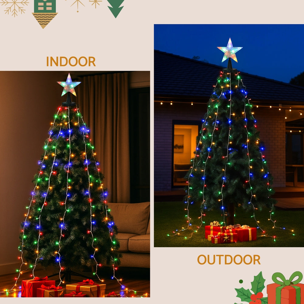 Jingle Jollys 2.5M Waterfall String Lights 300 LED Star Topper Multi-Coloured