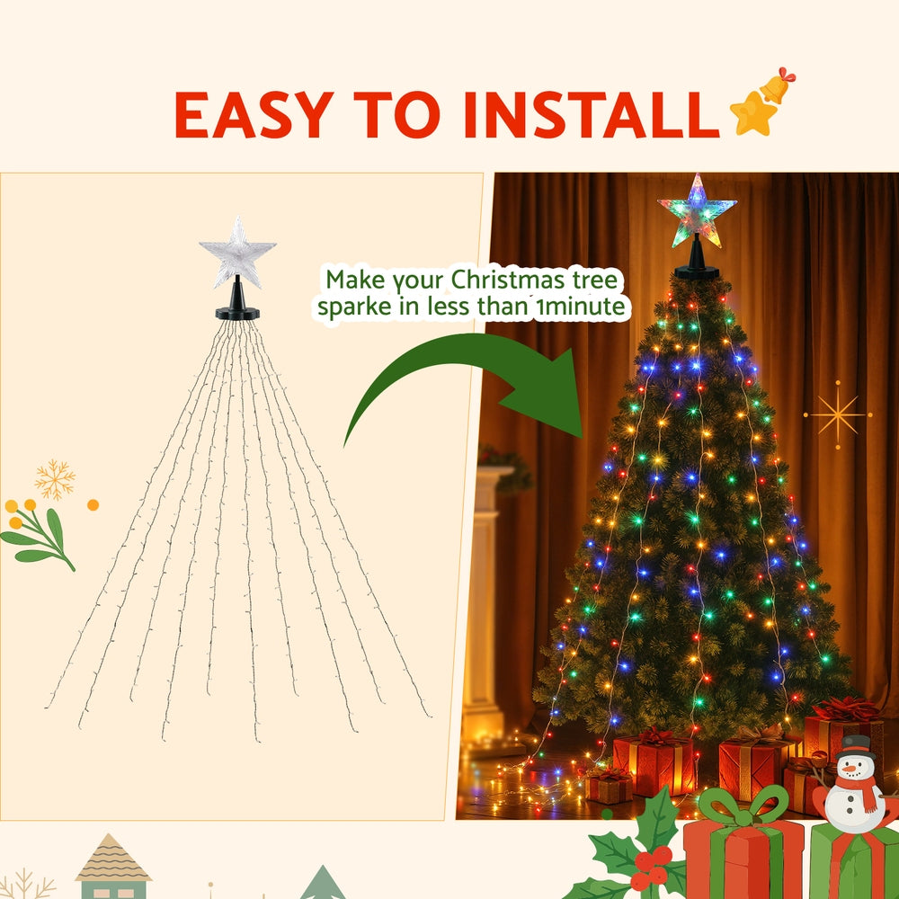 Jingle Jollys 2.5M Waterfall String Lights 300 LED Star Topper Multi-Coloured