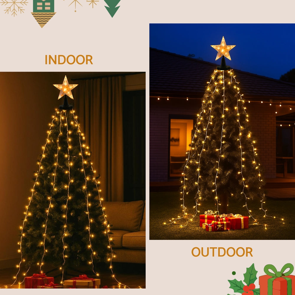 Jingle Jollys 2.5M Christmas Waterfall String Lights 300 LED Star Topper