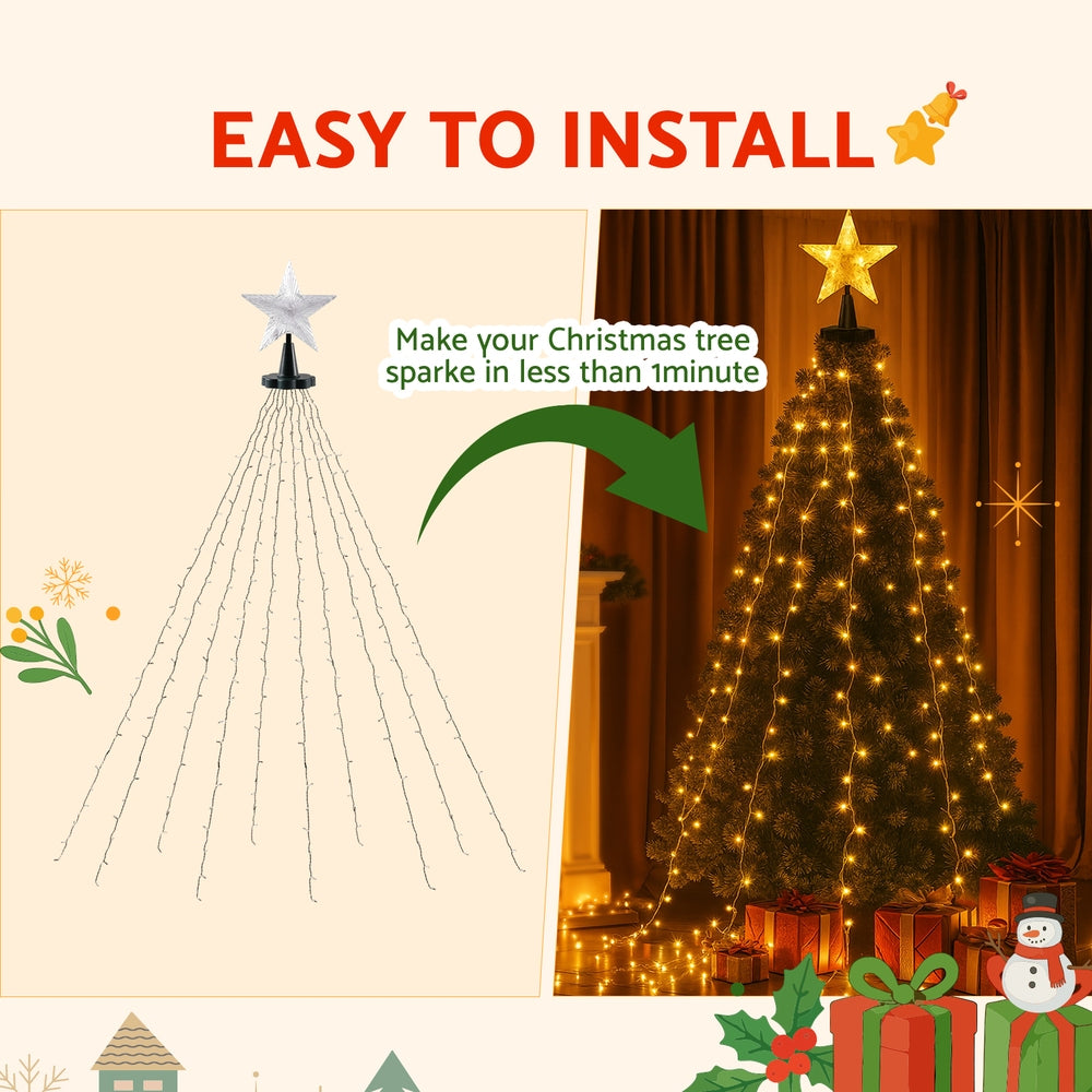 Jingle Jollys 2.5M Christmas Waterfall String Lights 300 LED Star Topper