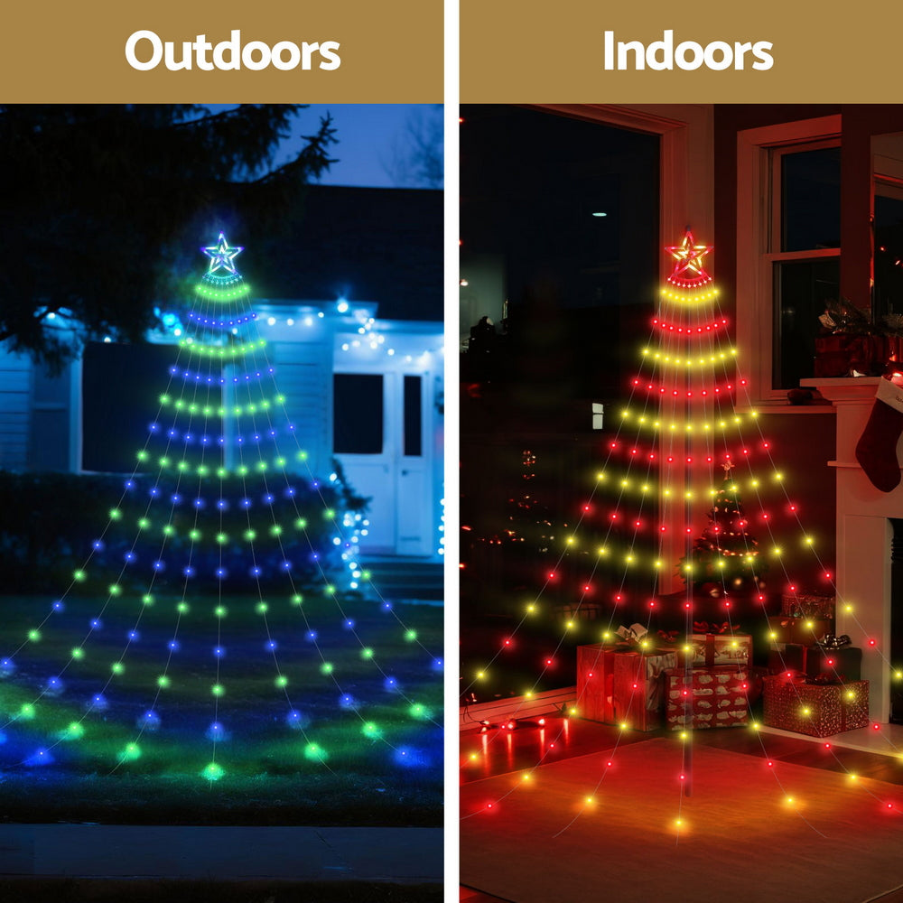 Jingle Jollys 3.8M Christmas Waterfall String Lights 340 LED Multi-Coloured