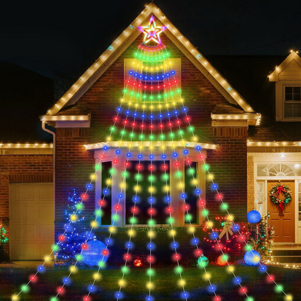 Jingle Jollys 3.8M Christmas Waterfall String Lights 340 LED Multi-Coloured