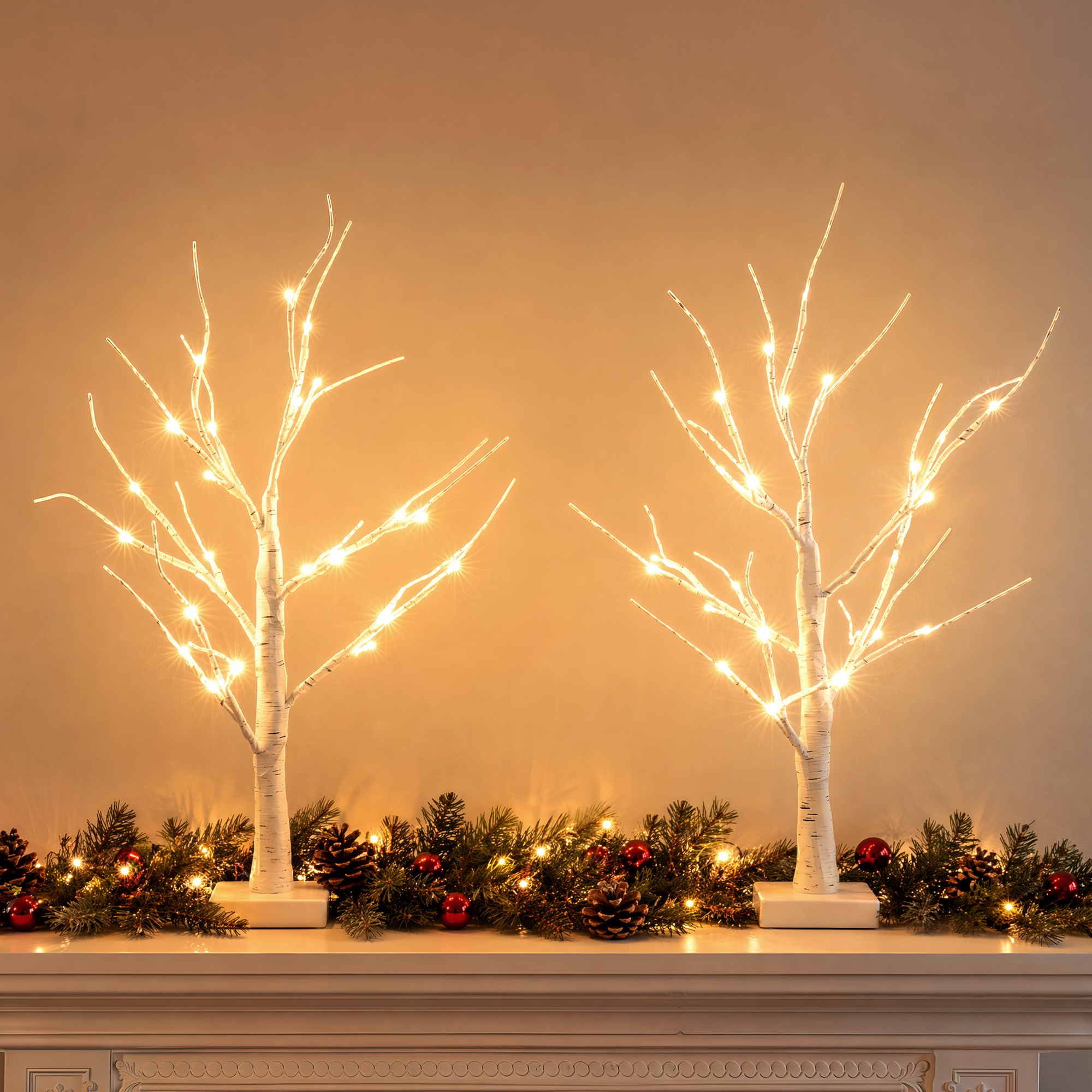 Jingle Jollys Lighted Branch Tree Christmas Decorations Warm White Christmas Lights 2 Pack 60cm
