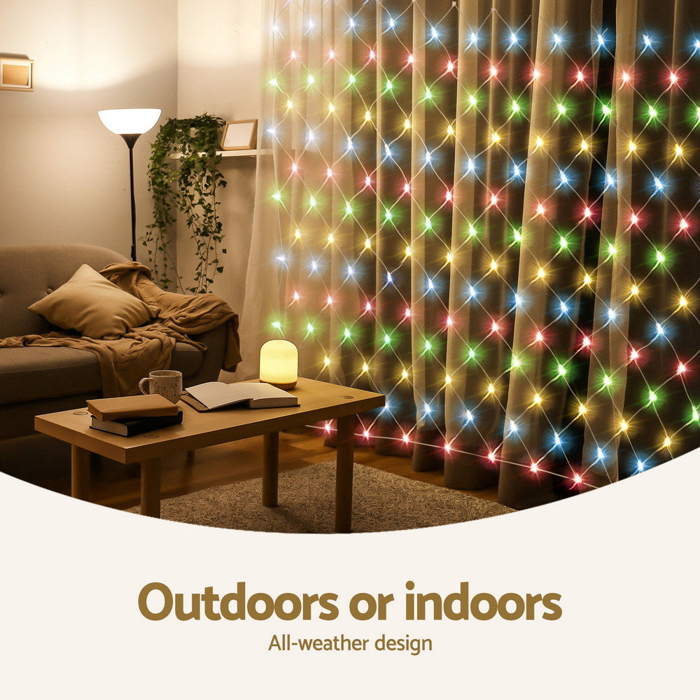 Jingle Jollys 5Mx3M Net String Lights 600 LED Colourful Beads