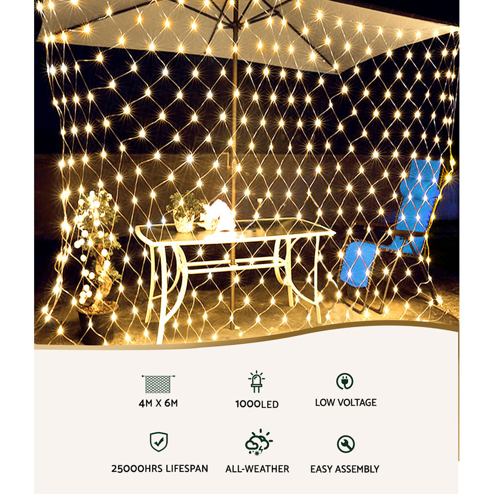 Jingle Jollys 1000 LED Net String Lights Warm White 4x6m