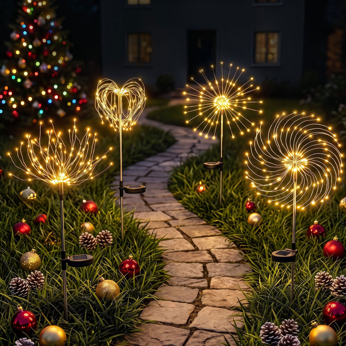 Jingle Jollys 4 Pack Solar Firework Christmas Lights Warm White