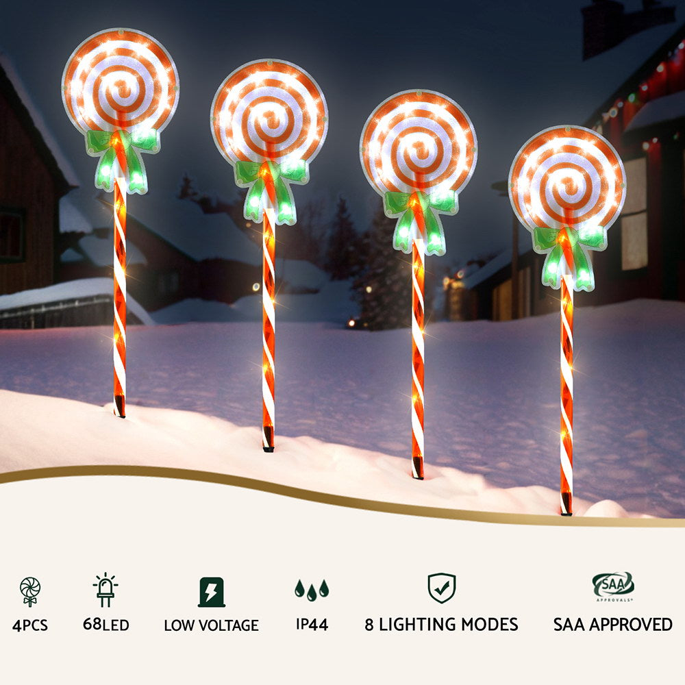 Jingle Jollys LED Christmas Path Lights 68 Cold-White Garden Decorations 4 Pack