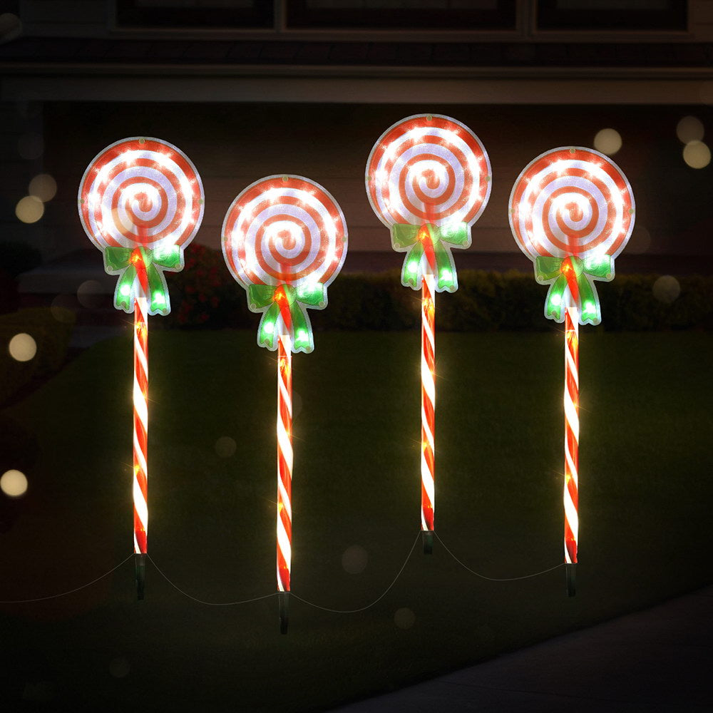 Jingle Jollys LED Christmas Path Lights 68 Cold-White Garden Decorations 4 Pack