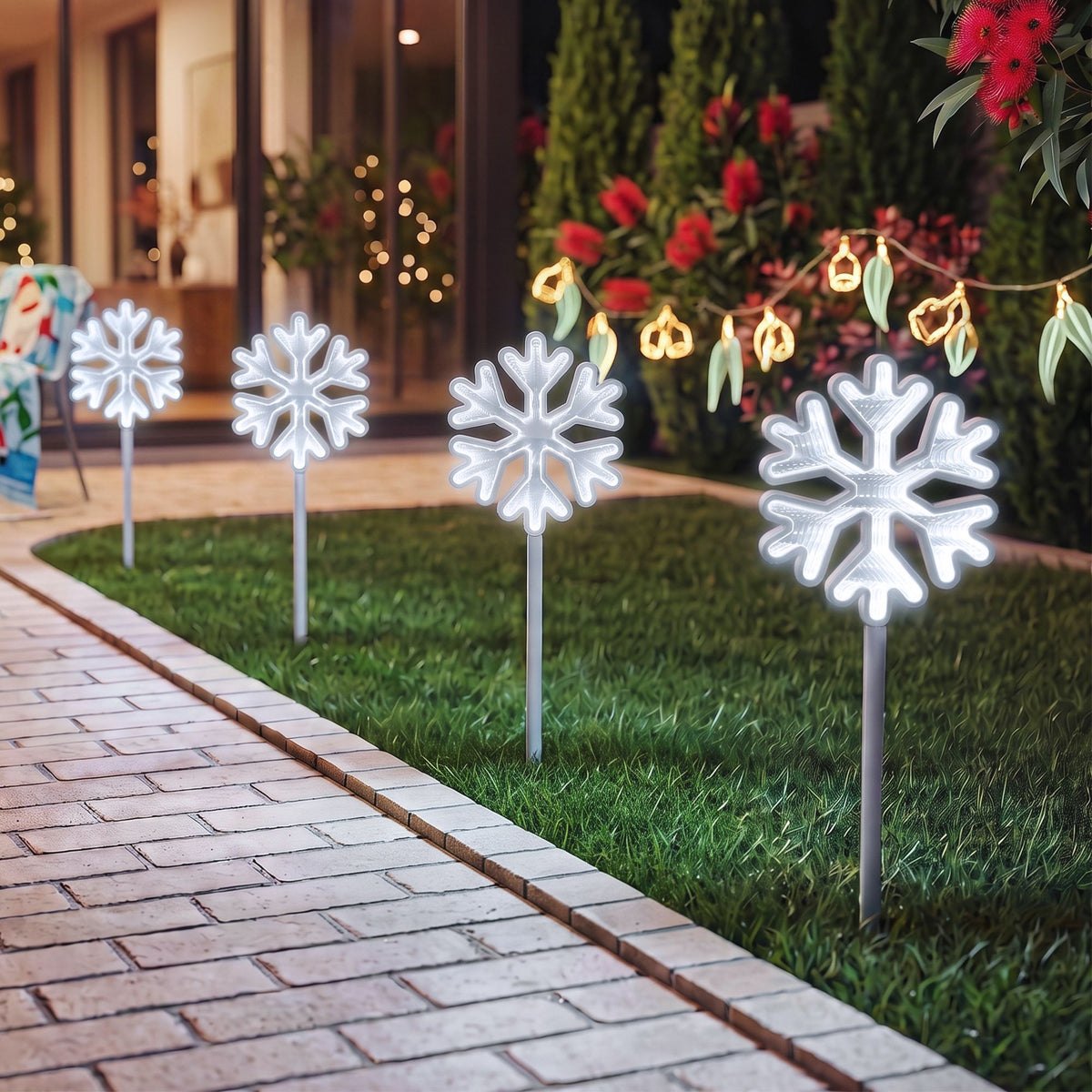 Jingle Jollys 4 Pack Christmas Path Lights Garden Stake