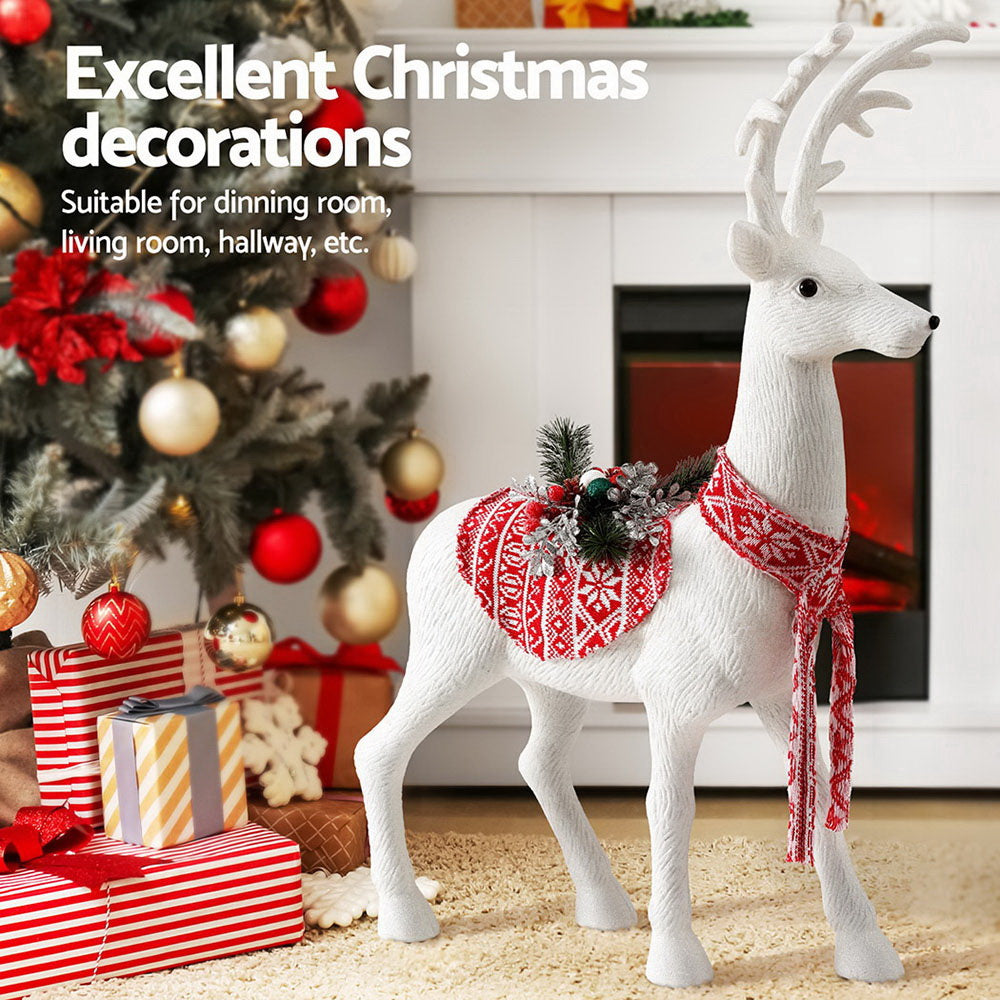 Jingle Jollys 80cm Christmas Reindeer Ornament White Glitter Deer