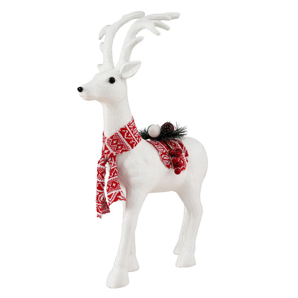 Jingle Jollys 60cm Reindeer Ornament White Glitter Christmas Decor