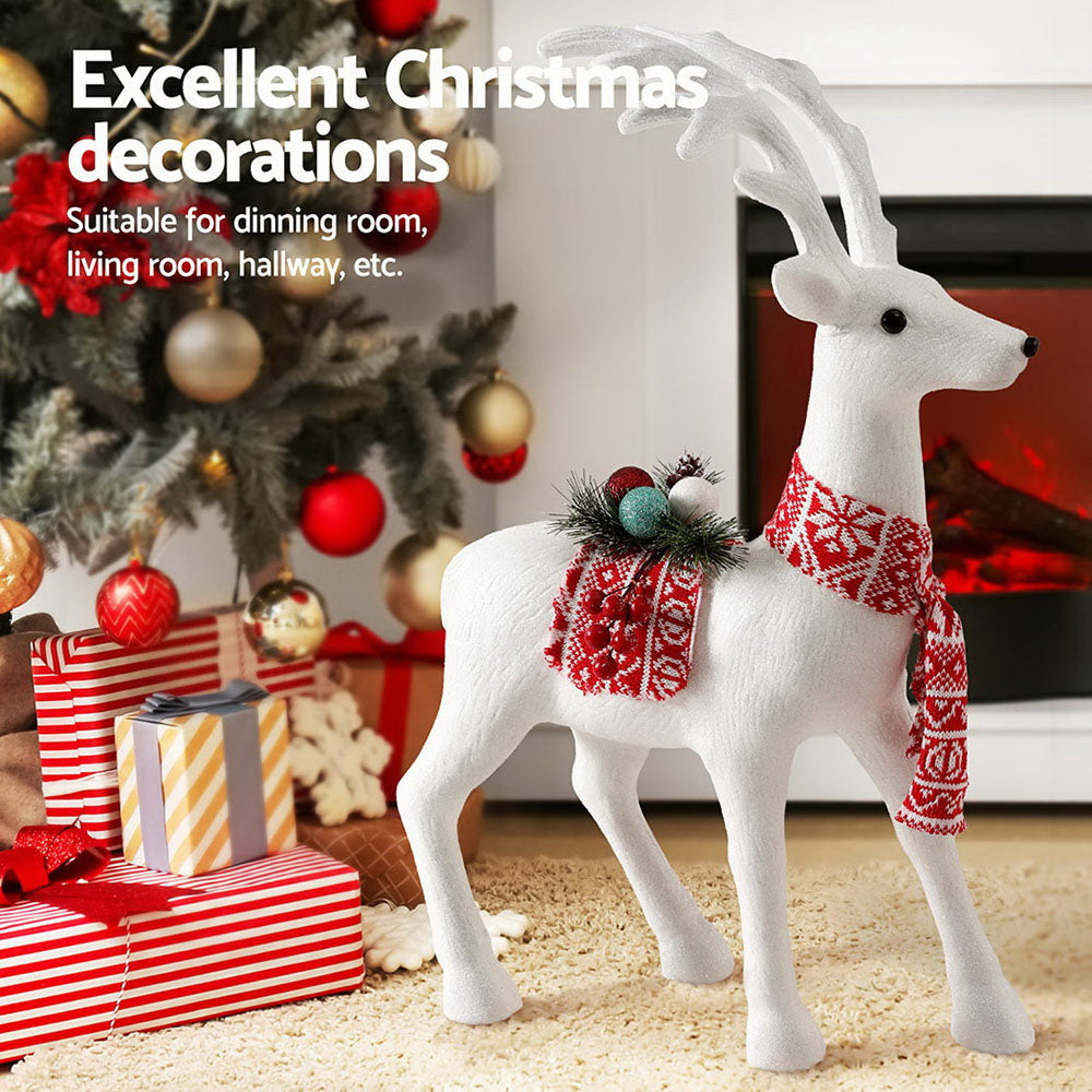Jingle Jollys 60cm Reindeer Ornament White Glitter Christmas Decor