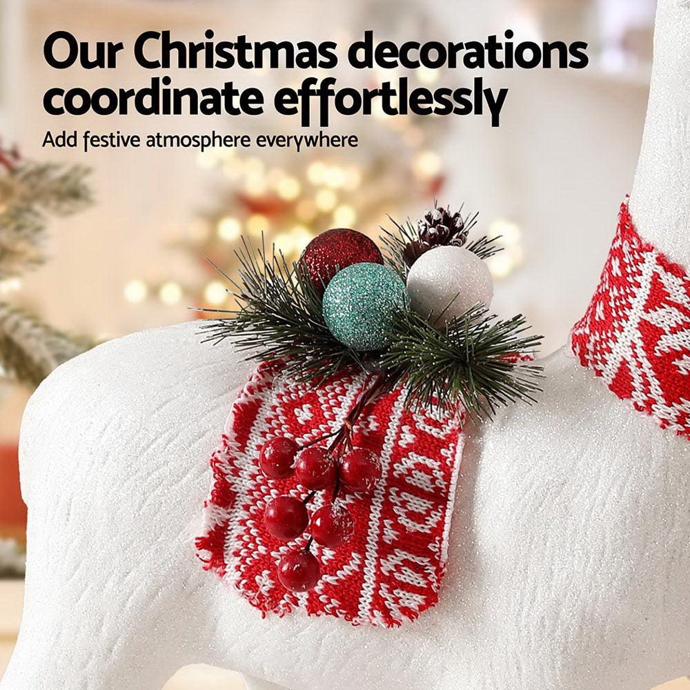 Jingle Jollys 60cm Reindeer Ornament White Glitter Christmas Decor