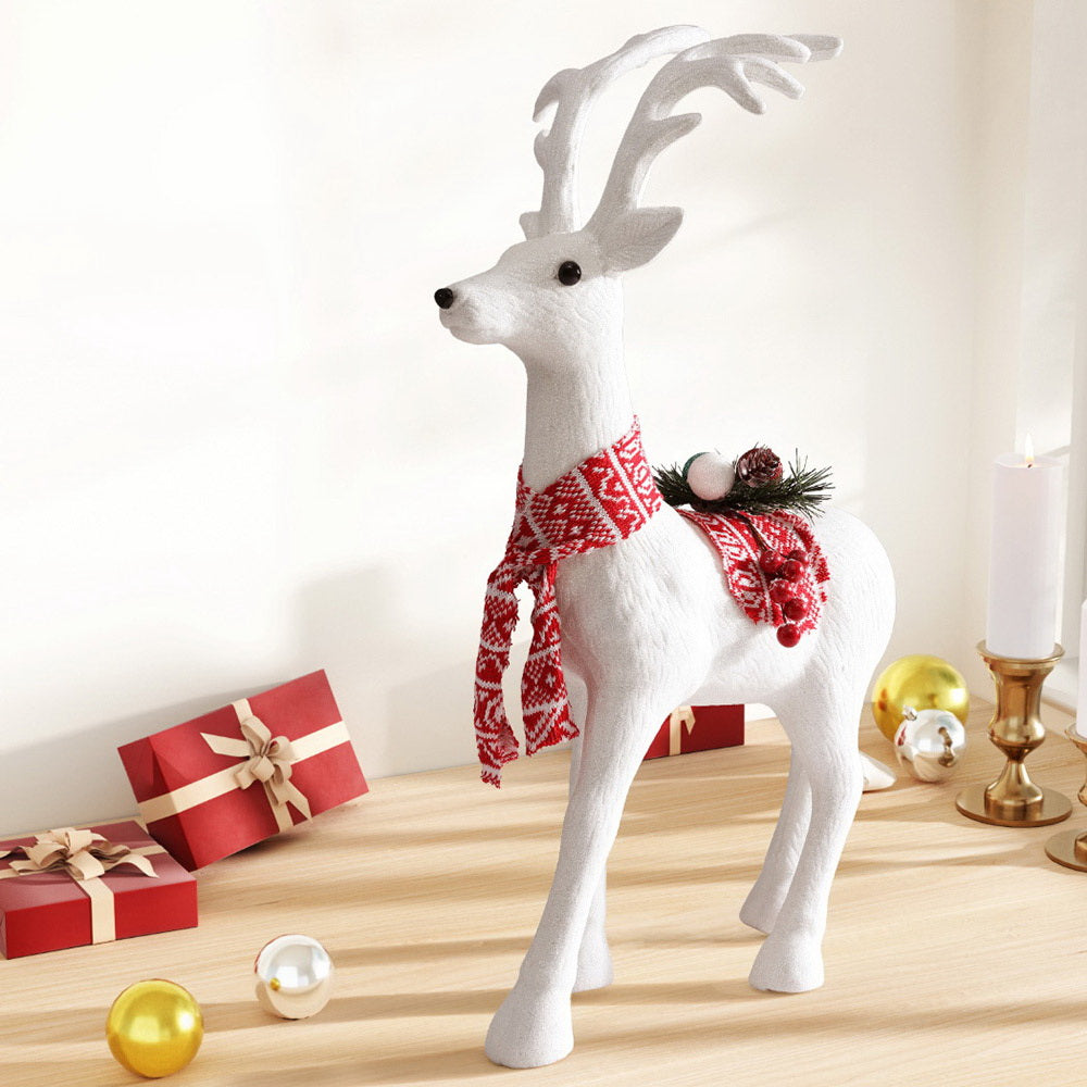 Jingle Jollys 60cm Reindeer Ornament White Glitter Christmas Decor
